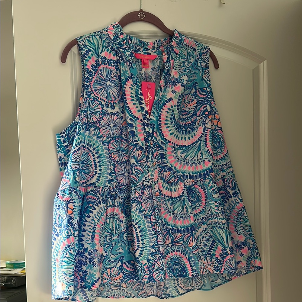 Lilly Pulitzer Vibrant Blue and Pink Sleeveless Blouse